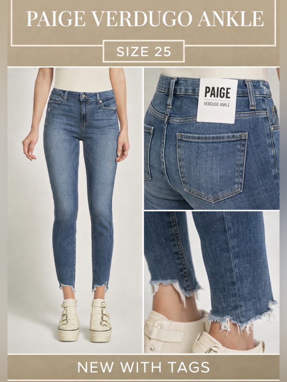 PAIGE Verdugo Blue Skinny Ankle Jeans Size 25 Stretch Denim NWT
